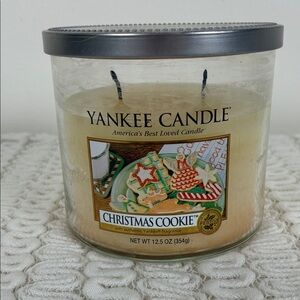Yankee Candle Cream Christmas Cookie Jar 12.5 Oz Double Wick Used Once Festive